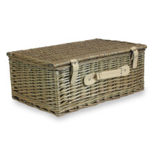 (Grey) 46cm Antique Wash Wicker Picnic Basket with Cotton Lining