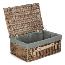 (White) 46cm Antique Wash Wicker Picnic Basket with Cotton Lining