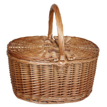 (Red and White) Large Light Steamed Oval Butterfly Lidded Wicker Picnic Basket