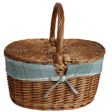 (Blue and White) Large Light Steamed Oval Butterfly Lidded Wicker Picnic Basket