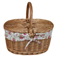 (Blue) Large Light Steamed Oval Butterfly Lidded Wicker Picnic Basket
