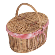 (Green Tweed) Large Light Steamed Oval Butterfly Lidded Wicker Picnic Basket