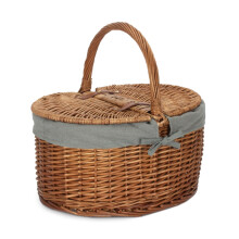 (Crean Tartan) Large Light Steamed Oval Butterfly Lidded Wicker Picnic Basket
