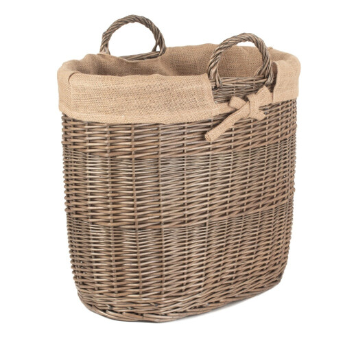 Hessian Lined Oval Wicker Log Basket 1