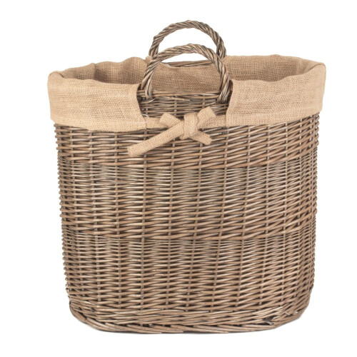Hessian Lined Oval Wicker Log Basket 2