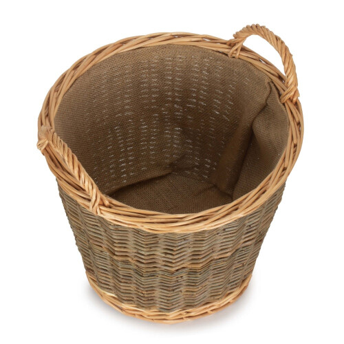Small Unpeeled Hessian Lined Wicker Log Basket 2