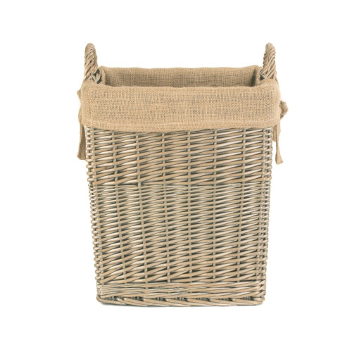 Small Rectangular Hessian Lined Wicker Log Basket 2