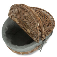 (White Lining) Wicker Antique Grey Finish Oval Picnic Basket