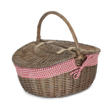 (Blue) Wicker Antique Grey Finish Oval Picnic Basket