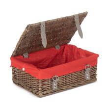 (White) 36cm Antique Wash Willow Wicker Picnic Basket