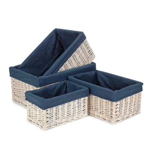(Extra Large) White Wash Navy Lined Open Storage Basket 1