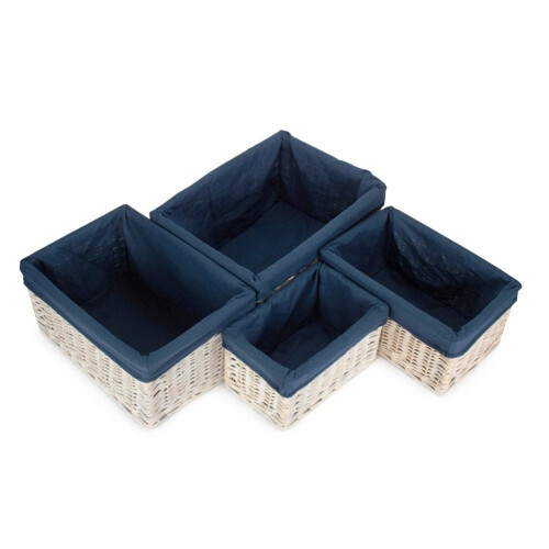 (Extra Large) White Wash Navy Lined Open Storage Basket 2