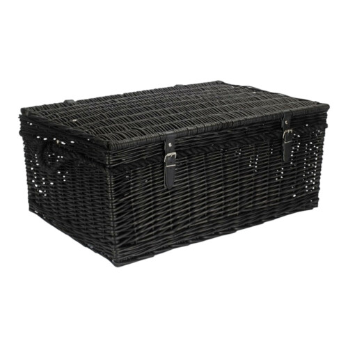67cm Black Wicker Rope Handled Picnic Basket 2