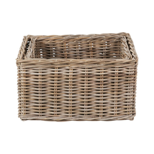 Set of 2 Grey Kubu Rattan Rectangular Storage Baskets with Inset Handles 2