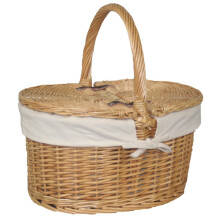(White) Buff Willow Oval Butterfly Lidded Picnic Basket