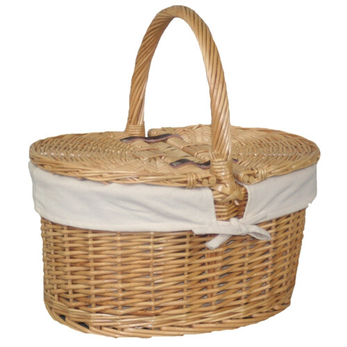 (White) Buff Willow Oval Butterfly Lidded Picnic Basket