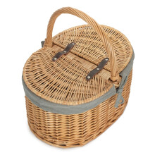 (Green Tartan) Buff Willow Oval Butterfly Lidded Picnic Basket