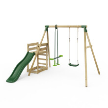 (Star, Green) Rebo Wooden Swing Set plus Deck & Slide