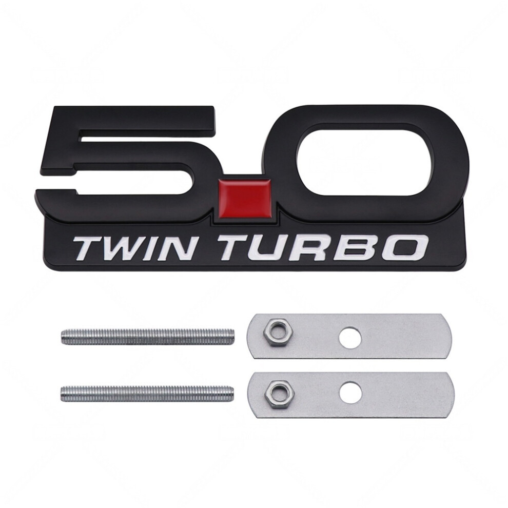 (5.0 Twin Turbo (Matte )) 5.0 Twin Turbo / Coyote V8 Grille Badge Emblem For Ford Mustang Black 4069369524387