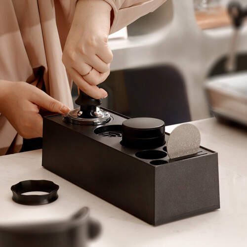 (Black) Supporto per pressino da caffè italiano con cassetto e maniglia. 1