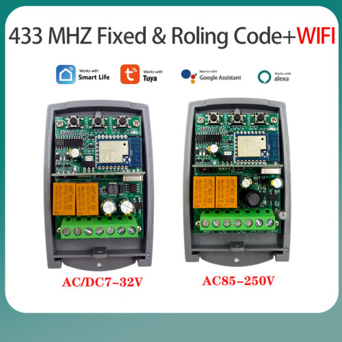 (AC/DC7-32V) For Tuya WiFi Zigbee Wide Voltage Rolling Code 2CH Garage Door Receiver 433.92MHz 1