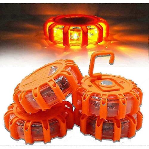 4-Pack Roadside Emergency LED Flashing Warning Flare Light Kit with Beacon Discs_M