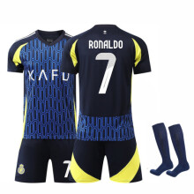 (NavyBlue, 7-8 Years/22) Al-Nassr FC 2024/25 Away #7 Ronaldo Set Maglia, Pantaloncini e Calzettoni da Calcio Giovanile