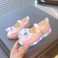 (Pink, 9 Little Kid) Sapatos Mary Jane brilhantes de LED para meninas, sapatos planos de princesa com arco de strass e sapatos de balé redondos,