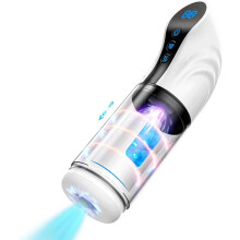 Masajeador personal automático con 9 modos de succión, 9 de empuje y 9 de rotación. Profundidad de 18 cm. Recargable. Funda de silicona desm