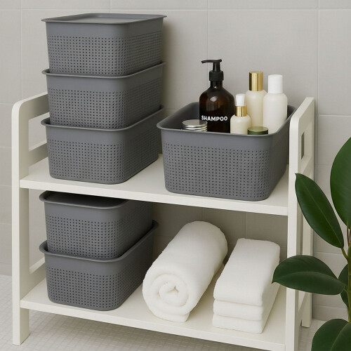 Cutii de depozitare cu capac, stivuibile, ventilate, set de 6 1