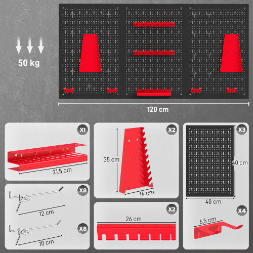 Homcom HOMCOM 28 Pcs Wall-Mounted Pegboard with Hooks and Storage Shelves 2