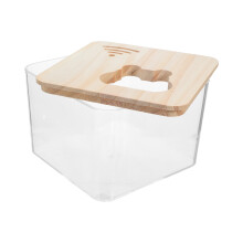 Khaki Hamster Sand Bath Tub Acrylic Wooden Lid for Small Animals