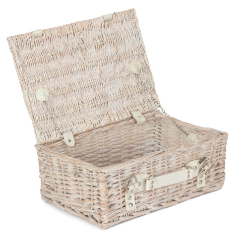 (Unlined) 36cm White Wash Willow Wicker Picnic Basket