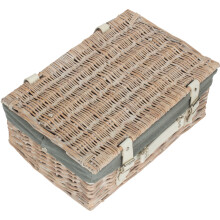 (Grey) 36cm White Wash Willow Wicker Picnic Basket