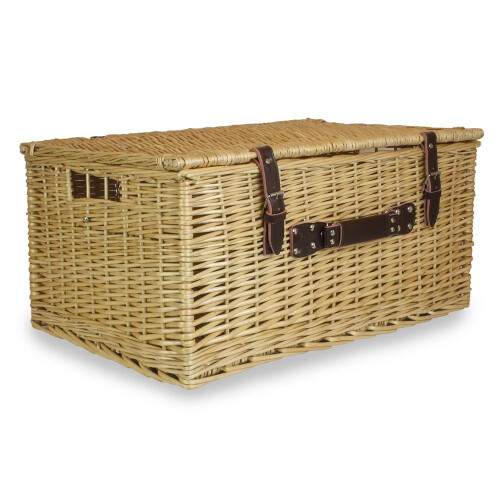 (White) 62cm Buff Willow Wicker Picnic Basket 1