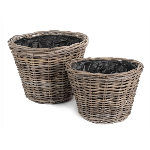 (Large) Tapered Rattan Round Planter with Plastic Lining