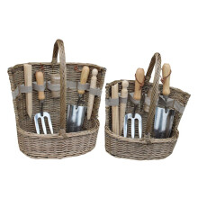 (Set of 2) Antique Wash Garden Basket with Tools