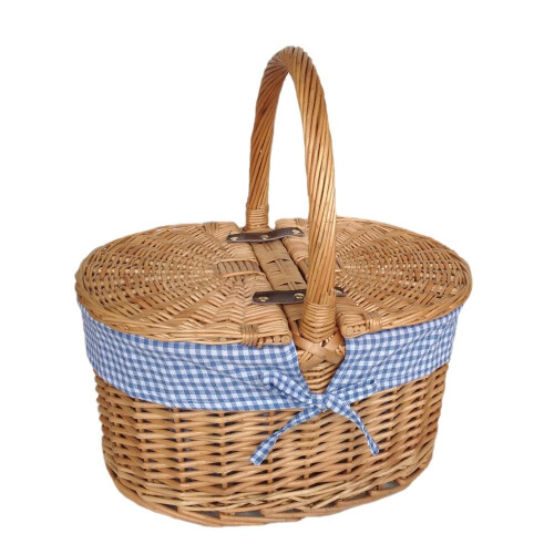 (Red) Gingham Lining Oval Butterfly Lidded Picnic Basket 2