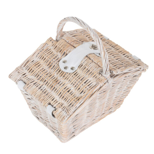 Small 28cm White Wash Elegant Wicker Picnic Basket 1