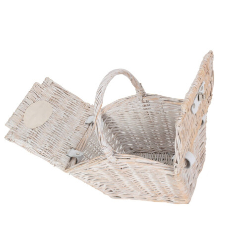Small 28cm White Wash Elegant Wicker Picnic Basket 2