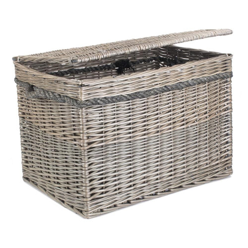 (Lined) 58cm Antique Wash Wicker Storage Basket 1