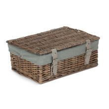 (Blue) 36cm Antique Wash Willow Wicker Picnic Basket