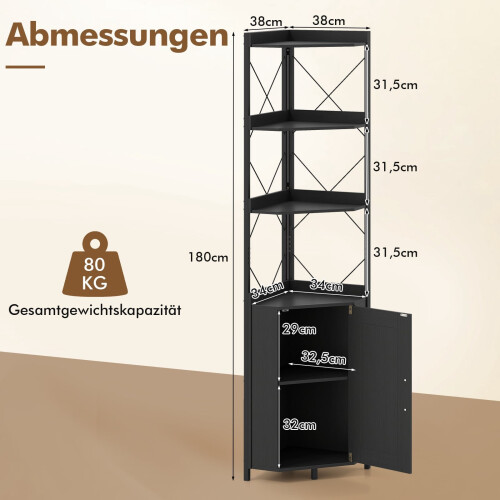 Corner Bookshelf with Storage, 5-Tier, Black, 180 cm 1