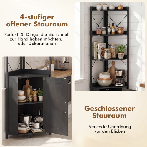 Corner Bookshelf with Storage, 5-Tier, Black, 180 cm 2