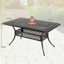 Aluminium terrastafel voor buiten met parasolgat, 151x91 cm