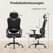 Ergonomische bureaustoel met verstelbare hoofdsteun en lendensteun.