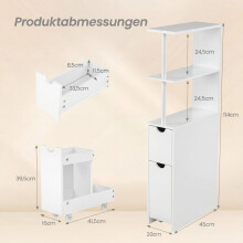 Smal badkamerkastje met planken en lade, 45x20x114 cm