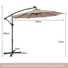 Solárny slnečník na terasu so 40 LED svetlami, 300 cm, béžový