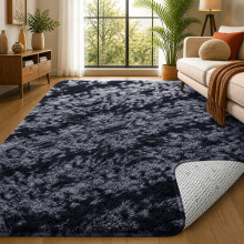(Tie Dye Grey) 200x290cm Extra Large Shaggy Rug - Thick Pile Faux Fur Non Slip Carpet with Dotted Rubber Backing