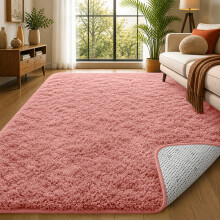 (Pink) 200x290cm Extra Large Shaggy Rug - Thick Pile Faux Fur Non Slip Carpet with Dotted Rubber Backing
